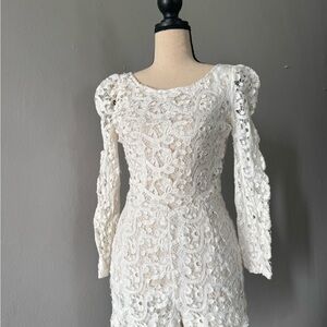 Ark & Co White Lace Jumpsuit with Puff Shoulders